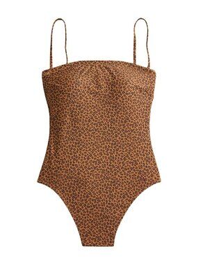 NEW J.Crew Brown Leopard Square Neck One-Piece Swimsuit plus size 24 8641